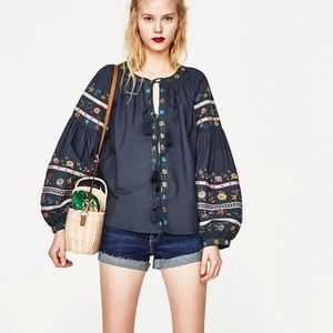 Zara Embroidered Flounce Shirt